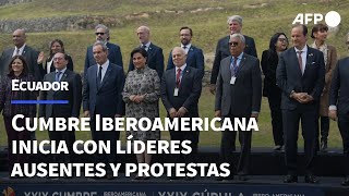 Cumbre Iberoamericana de Ecuador arranca marcada por líderes ausentes y protestas  AFP [upl. by Amikat296]