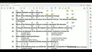 PERIODIC CLASSIFICATION OF ELEMENTS AND PERIODICITY  MCQs  2nd year  chemistry by Waris Hameed [upl. by Younger]