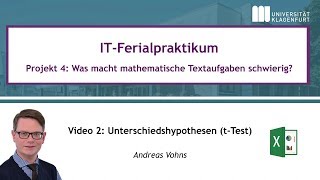 ITFerialpraktikum Video 2 Unterschiedshypothesen tTest [upl. by Ahoufe]