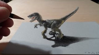 How I Drew a 3D Dreadful Raptor Trick Art [upl. by Nali]