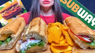 SUBWAY FOOTLONG SANDWICH  SPICY CHIPS  MUKBANG ASMR  EATING SOUNDS [upl. by Annirak731]