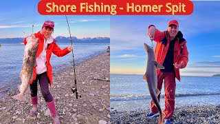 Shore Fishing amp Camping at the Homer Spit Alaska  Shark  Cod  Sculpin [upl. by Anialad]