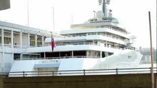 Russian billionaire Roman Abramovichs 536foot yacht Eclipse moored at Pier 92 in New York City [upl. by Lamar254]