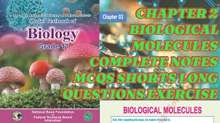 CHAPTER 2🧫🌴 BIOLOGICAL MOLECULES 🧬MCQS✨🌴EXERCISE🦠🧬 Notes 🦠🧫BIOLOGY🌟CLASS 11🥀 NBF✈️FEDERAL BOARD [upl. by Noiztneb363]