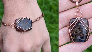 Simple Rectangle Pendant or Bracelet Wire Wrapping Tutorial with Round Wire [upl. by Obau]