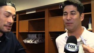 Marlins OF Ichiro on his first MLB pitching appearance [upl. by Darrin]