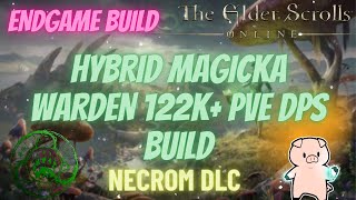 ESO Endgame Magicka Hybrid Warden MagDen 122k PVE DPS Necrom DLC [upl. by Christie]