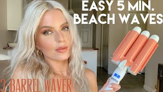 EASY 5 MIN SOFT BEACH WAVES3BARREL WAVER TUTORIAL [upl. by Paten]