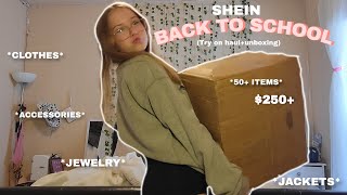 SHEIN BACK TO SCHOOL HAUL TRYON 50 ITEMS 250 CLOTHES ACCESSORIES JELWERY ECT 🏫 [upl. by Ecnerwal]