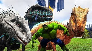 Hulk Vs Indominus Rex Super Dinossauros Híbridos Vs Mutante Ark Survival Evolved [upl. by Deys]