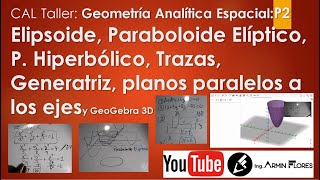 Geometría Analítica Espacial Elipsoide Paraboloide Elíptico Hiperbólico GeoGebra 3D Taller P2 [upl. by Eirok110]