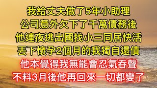 我給丈夫做了5年小助理，公司意外欠下了千萬債務後，他連夜逃出國找小三同居快活，丟下懷孕2個月的我獨自還債，他本覺得我無能會忍氣吞聲，不料3月後他再回來一切都變了 [upl. by Westleigh]