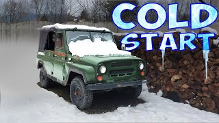 Old UAZ 469 Winter Start 25 Turbo Diesel [upl. by Dail957]