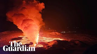 Iceland aerial footage shows volcano near Grindavík erupting for second time this year [upl. by Lesnah]