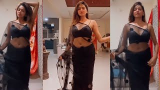 The Beauty Drapes Transparent Black Saree With Matching V neck Sleeveless Blouse with Loose Waves [upl. by Ignacio]