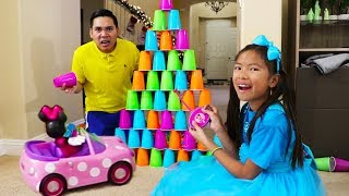 Wendy Builds Colored Cups Wall Fun Kid Toys [upl. by Ahsiyt]