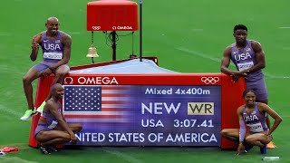 Team USA BREAKS World Record in Mixed 4x400m Relay at Paris 2024 [upl. by Dever]