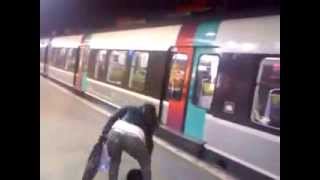 Woman Kicked in the Back While Blocking Train Door [upl. by Brady]