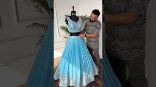 Lehenga Making Process  Skyblue color Real Mirror amp Thread Embroidery work Designer Lehenga choli [upl. by Eilhsa432]