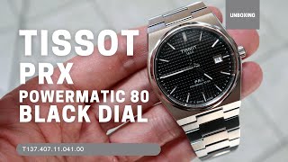 UNBOXING TISSOT PRX POWERMATIC 80 BLACK DIAL T1374071105100 [upl. by Oigres7]