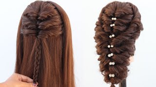 new pretty hairstyle for prom gown  hairstyle for long hair  hairstyle trick for girls [upl. by Johanan]