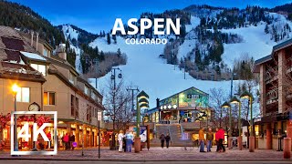 4K Aspen Colorado  Night Walking Tour  Most Expensive Ski Resort  HDR  USA  2023 [upl. by Monk]