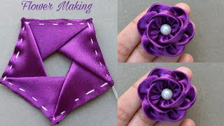 How To make Ribbon flowers  Superb ribbon flower making  Fabric flowers  DIY flower tutorial [upl. by Attenahs]