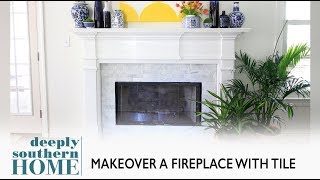 How to Tile a Fireplace Full tutorial of a Fireplace Makeover [upl. by Niveek959]