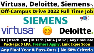 Virtusa  Siemens  Deloitte OFF Campus Hiring  Off Campus Drive 20222019 Batch  Job Role Salary [upl. by Palila]