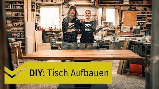 Tisch Aufbau Montage mit Mittelfuss Tischwangen amp KufenGestell DIY HOLZPILOTEN [upl. by Barbour382]