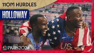 Grant Holloway TRIUMPHS for mens 110m hurdles crown Daniel Roberts snags silver  Paris Olympics [upl. by Ive]