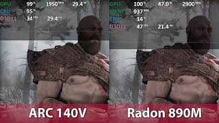 God Of War  Intel ARC 140V vs AMD Radeon 890M iGPU Core Ultra 7 258V vs Ryzen AI 9 HX 370 [upl. by Nodal]