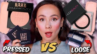 HUDA BEAUTY EASY BAKE PRESSED POWDER VS LOOSE SETTING POWDER [upl. by Beera830]