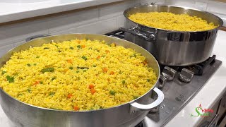 Restaurant Style Yellow Rice  Making Two Big Pots Turmeric amp Curry Rice Using Jasmin Rice [upl. by Oruasi]