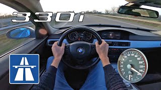 BMW 330i E90 on AUTOBAHN POV test drive NO SPEED LIMIT TOP SPEED [upl. by Ettelrac]