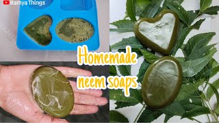 Neem soap making at home🧼  chemical free neem soap for clear amp brightening skinRamyaThings [upl. by Enirehtakyram]