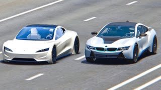 Tesla Roadster vs BMW i8  Drag Race [upl. by Aniled58]