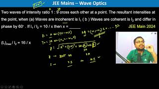 Two waves of intensity ratio 1  9 cross each other at a point The resultant intensities at the [upl. by Bogosian]