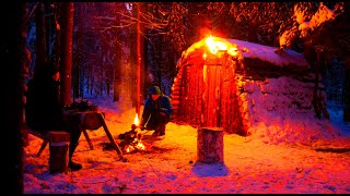 Overnight in the BEAUTIFUL forest  lighting a log cabin with torches  we cook DUCK on coals  ASMR [upl. by Ailaroc460]