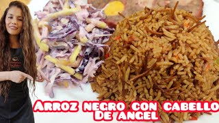 cómo hacer ARROZ🥙 NEGRO CON CABELLO DE ANGEL fácil y super DELICIOSO 😋 [upl. by Odraccir]