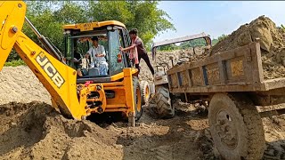 JCB Loading Soil in Swaraj 744 and Mahindra and Powertrac and Kubota Tractors [upl. by Flosi]