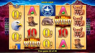 LONGHORN DELUXE Video Slot Casino Game with a RETRIGGERED FREE SPIN BONUS [upl. by Adnorehs261]