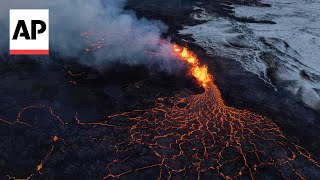 Drone footage of Iceland volcano eruption shows spectacular lava flow [upl. by Ines]