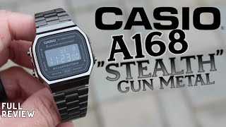 CASIO A168 quotStealthquot Gun Metal High End Budget Watch  Full Review [upl. by Aleibarg271]