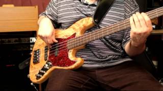 Bass mods k4VV 4 string bass Fretless Ebony  Spalted Top Swampash Body Bartolini Jazz Pickups [upl. by Elohcin]