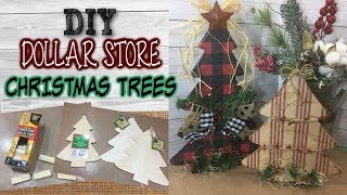 DIY DOLLAR STORE Christmas Trees  Farmhouse Inspired  Rustic Christmas Decor  Tree Stand Idea [upl. by Tatiana]