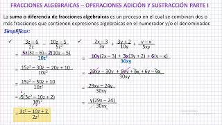 Fracciones Algebraicas  Operaciones de Adición y Sustracción Parte I [upl. by Zurek]