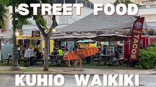 82824 Street Food at Kuhio Ave Waikiki Oahu Hawaii [upl. by Ayhdnas441]