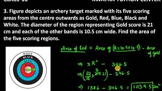 3 Figure depicts an archery target marked with its five scoring areas from the centre outwards as [upl. by Nabila]