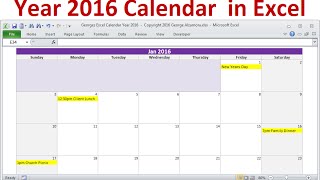 Excel Year 2016 Calendar  Full Year 2016 Calendar Planner  2016 Monthly Calendars  2016 Holidays [upl. by Ettelrac627]